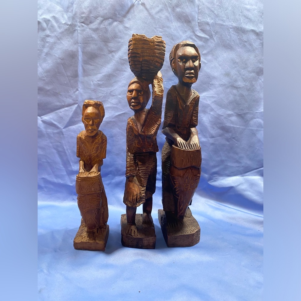 Lot of 3 Collectible Vintage Hand Carved Wood Sculptures African Art Statue